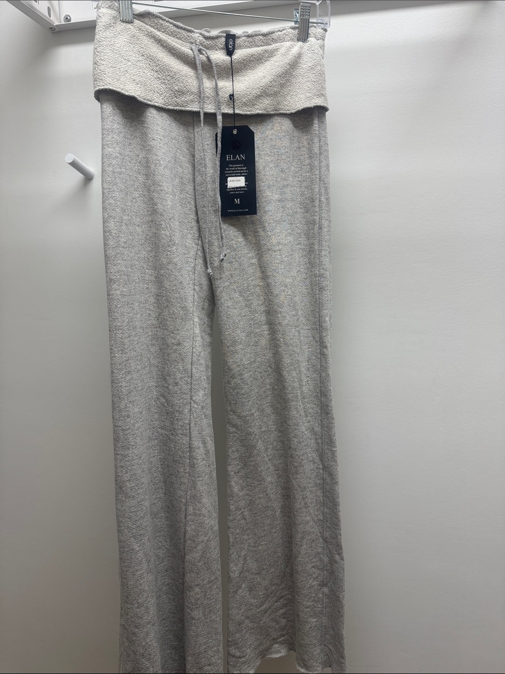 Elan Heather Light Gray Fold-Over Waist Knit Lounge Pants